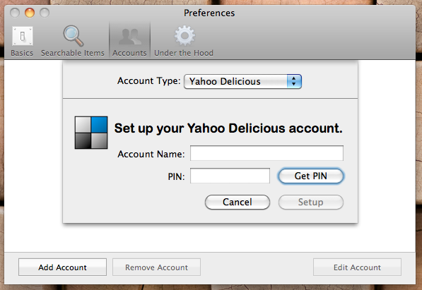Add a Yahoo based Delicious account via the QSB preferences